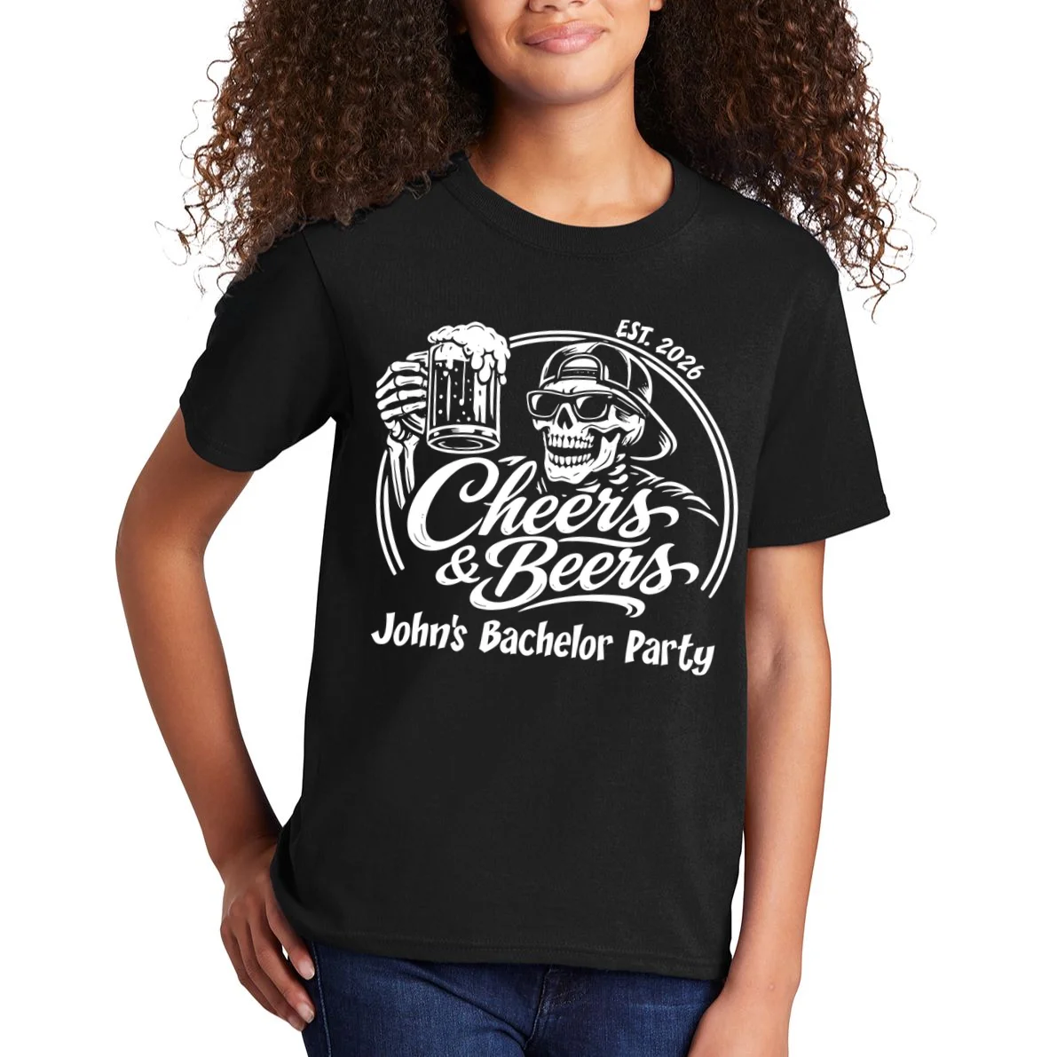 Custom Bachelor Party Skeleton Bachelor Trip Kids T-Shirt - Front 1