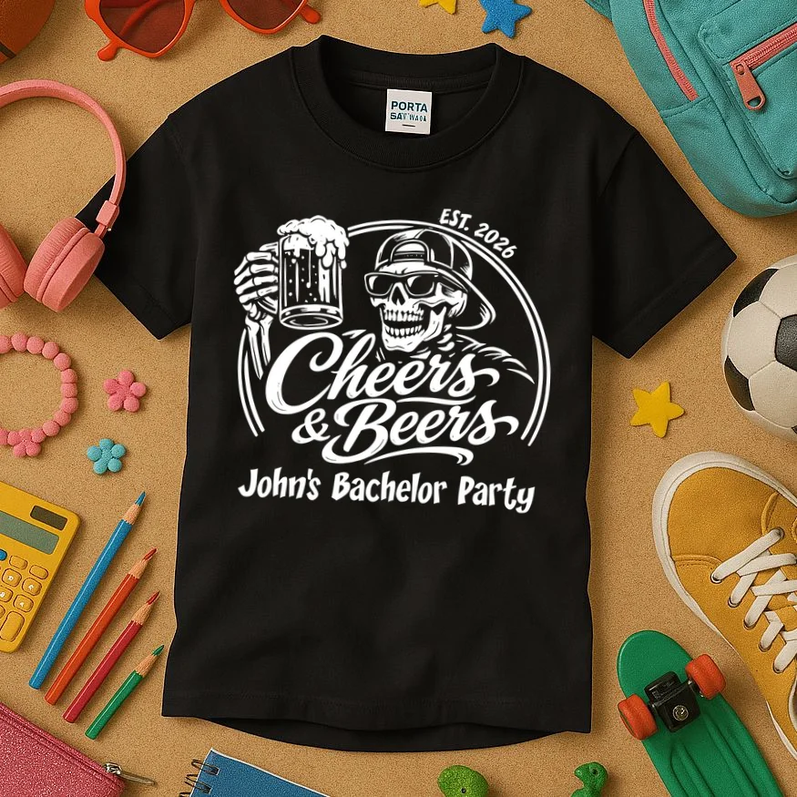 Custom Bachelor Party Skeleton Bachelor Trip Kids T-Shirt - Front 2