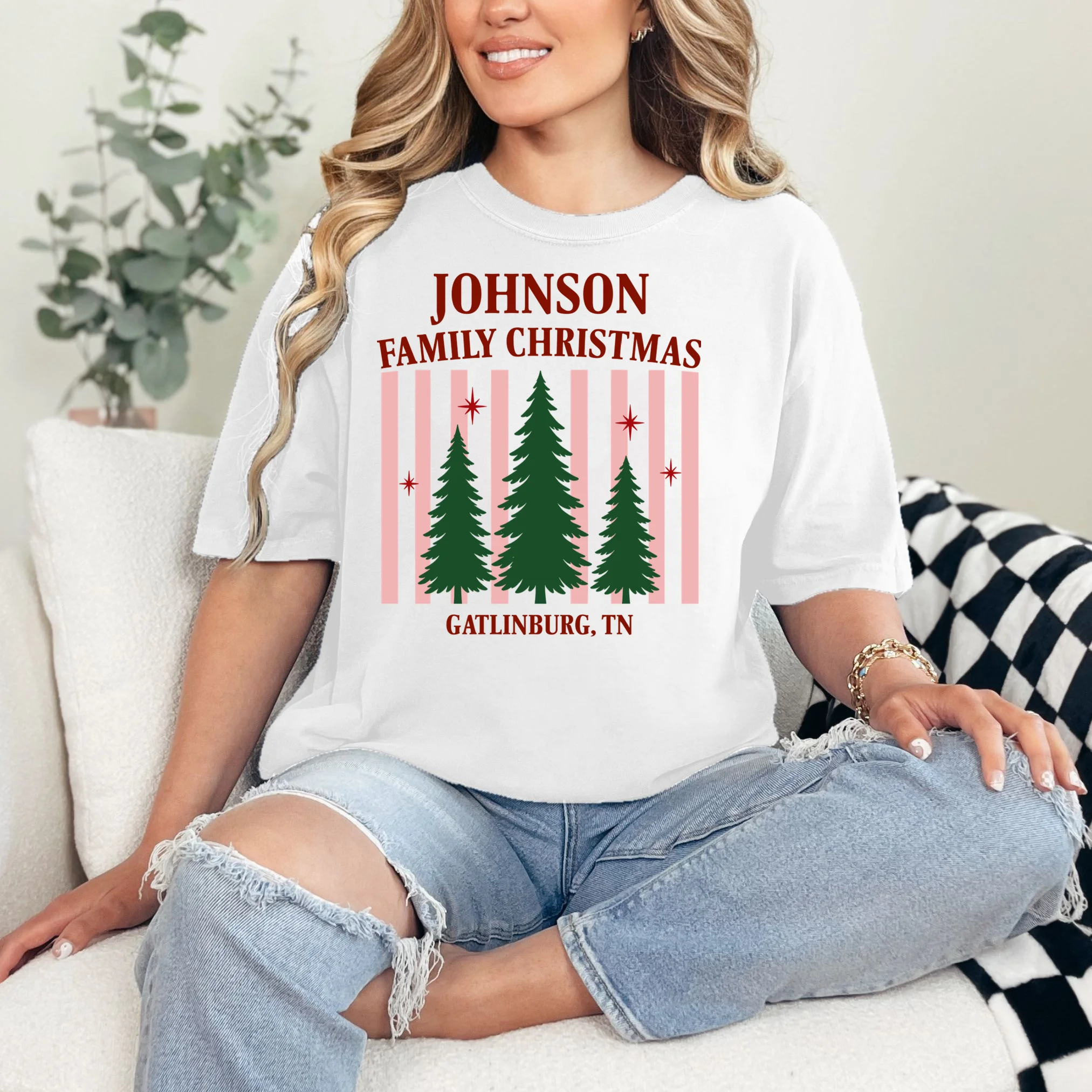 Custom Personalized Holiday Family Name Comfort Colors Unisex T-Shirt - Front 1