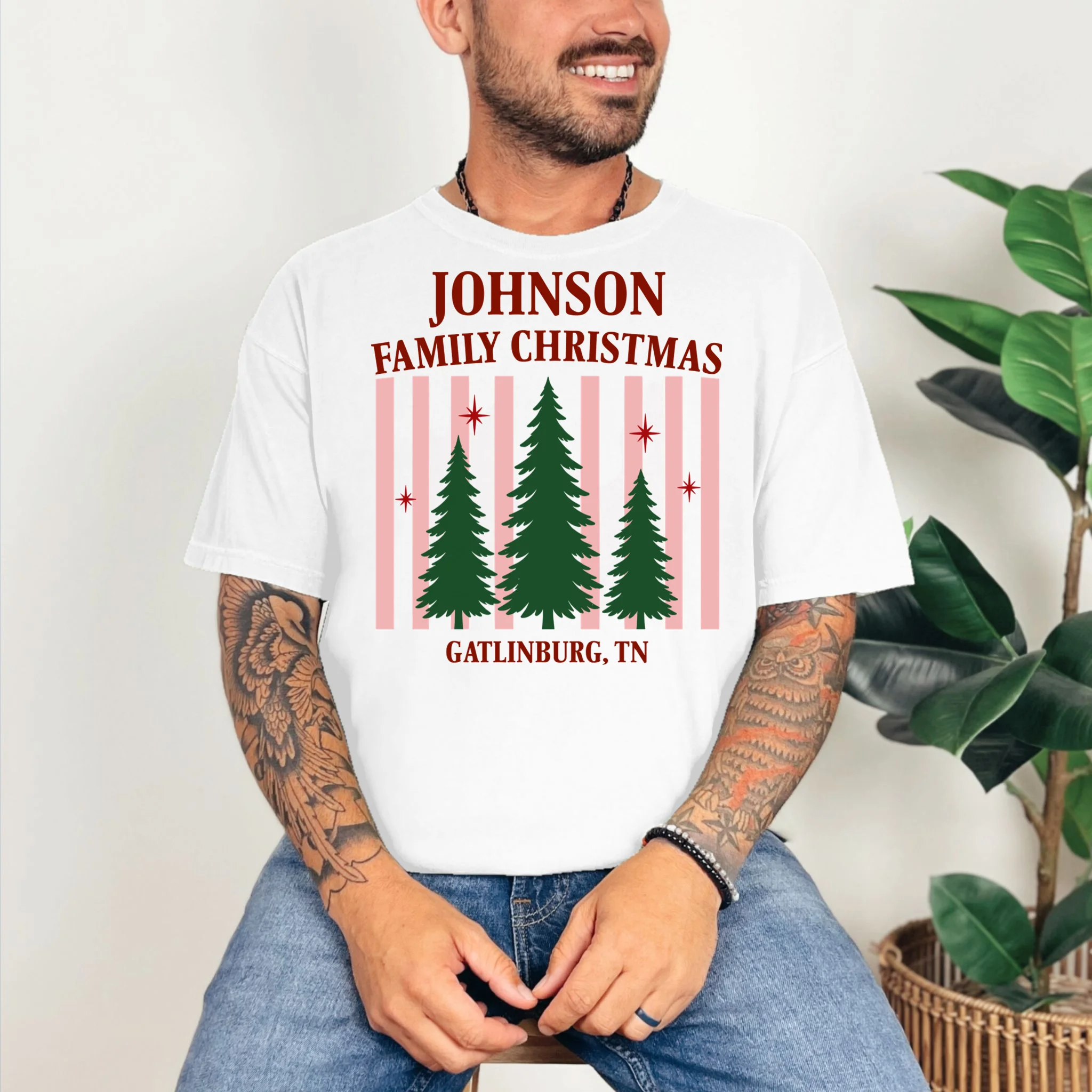 Custom Personalized Holiday Family Name Comfort Colors Unisex T-Shirt - Front 2