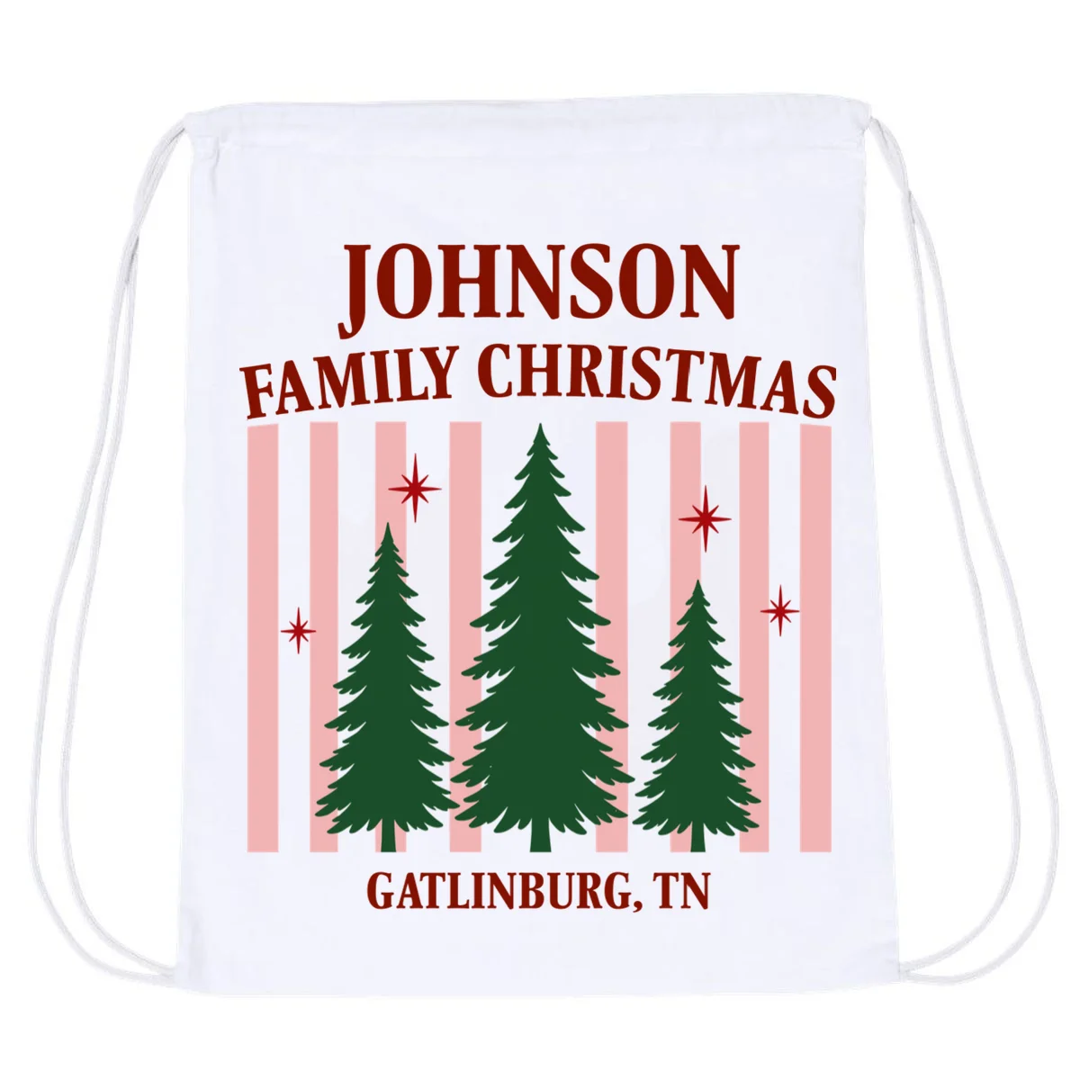 Custom Personalized Holiday Family Name Drawstring Bag - Front