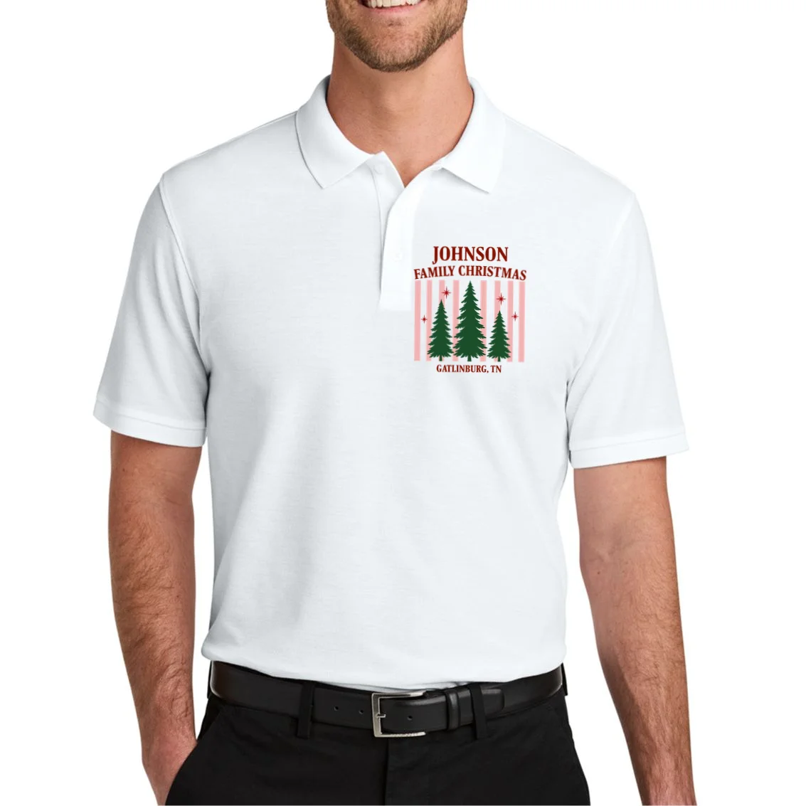 Custom Personalized Holiday Family Name Men's Polo - Front 1