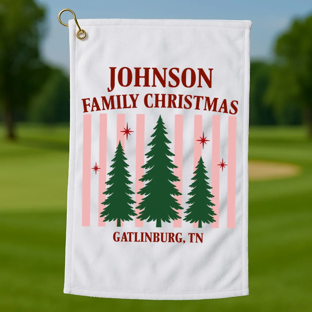 Custom Personalized Holiday Family Name Golf Towel - Front 1