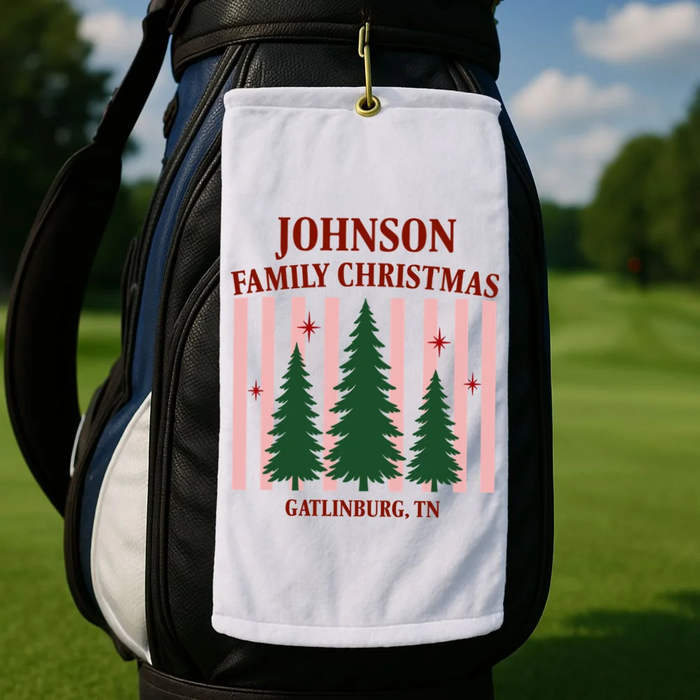 Custom Personalized Holiday Family Name Golf Towel - Front 2