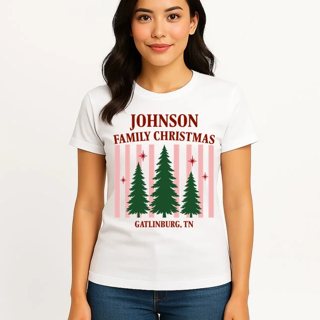 Custom Personalized Holiday Family Name Women's T-Shirt - Front 3
