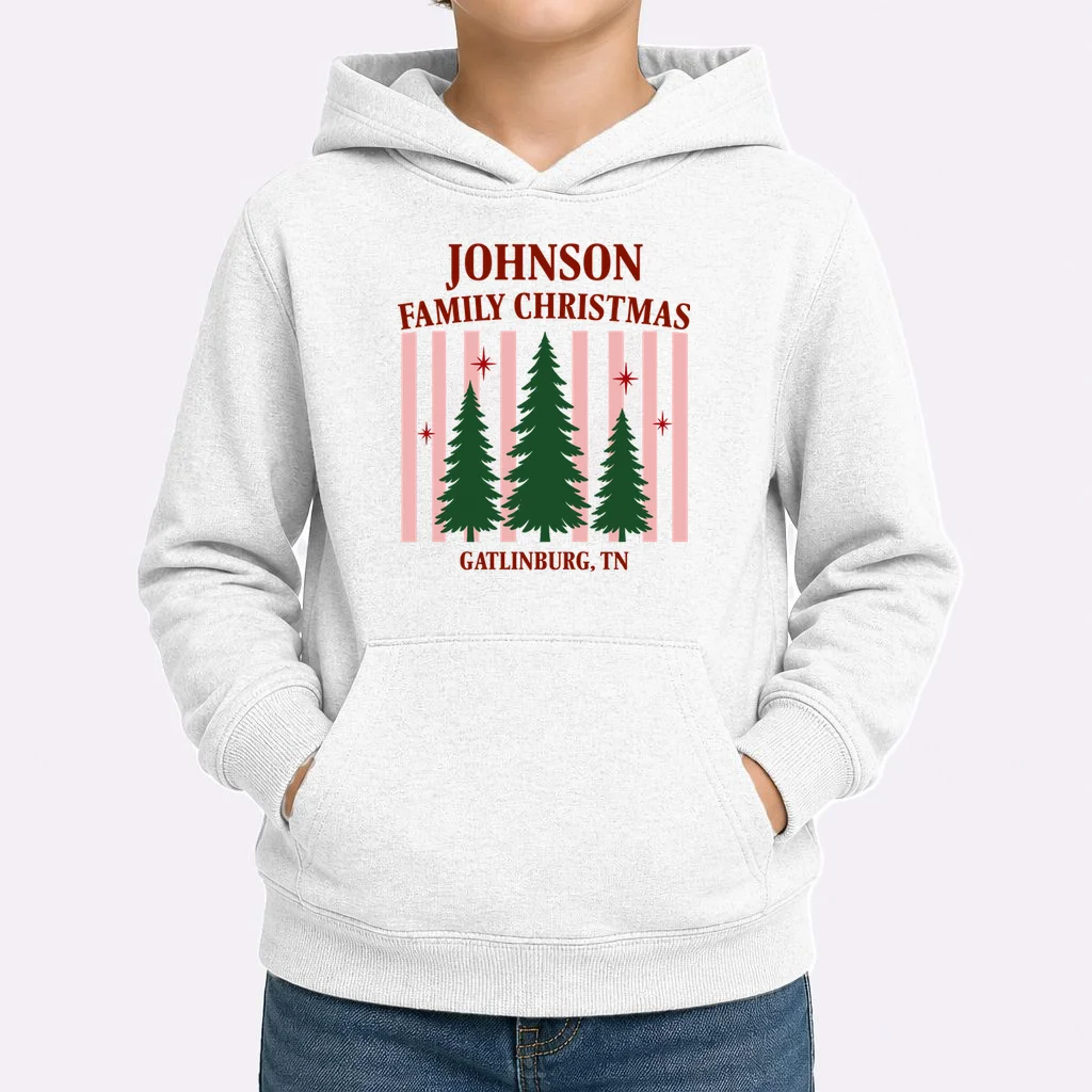 Custom Personalized Holiday Family Name Kids Hoodie - Front 1