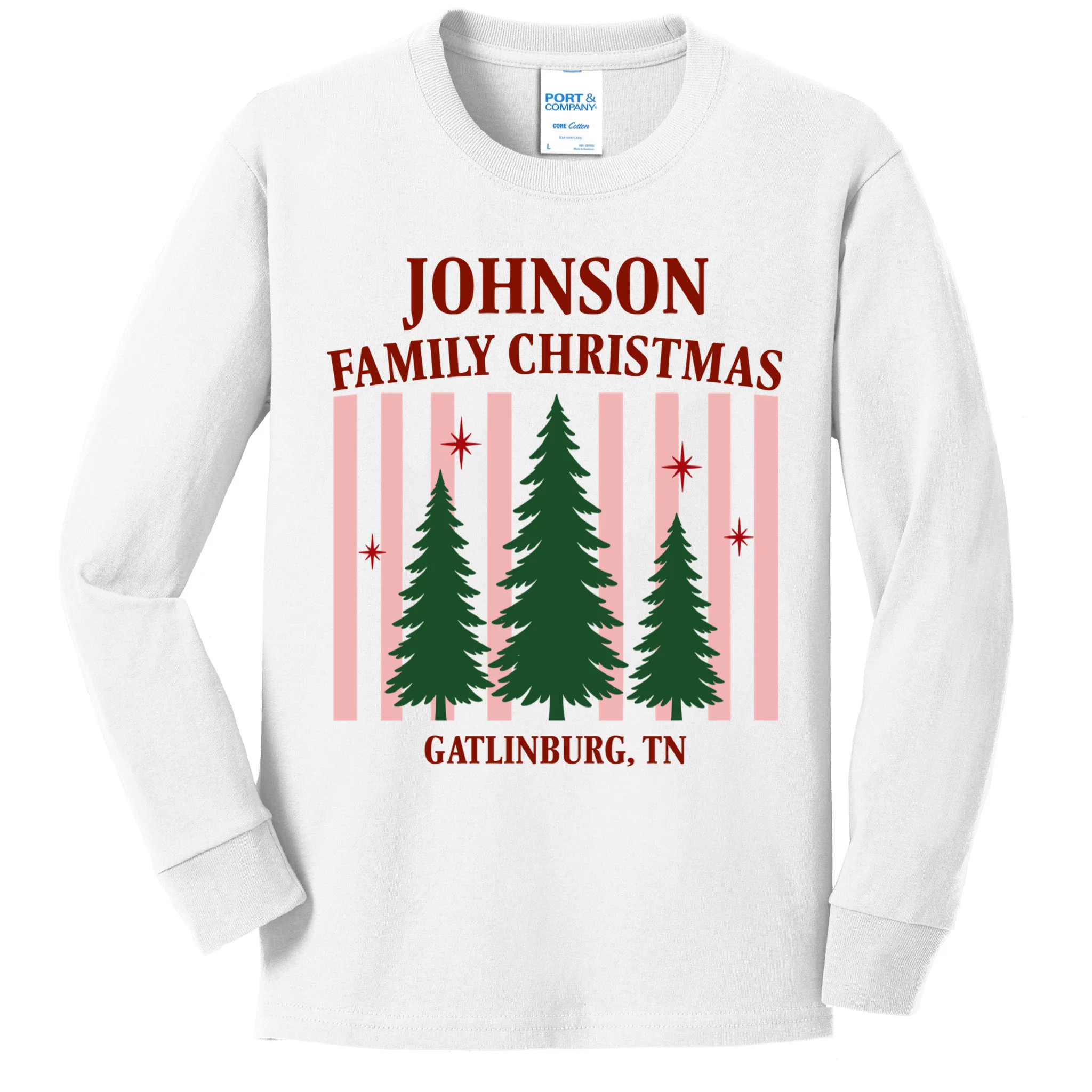 Custom Personalized Holiday Family Name Kids Long Sleeve Shirt - Front