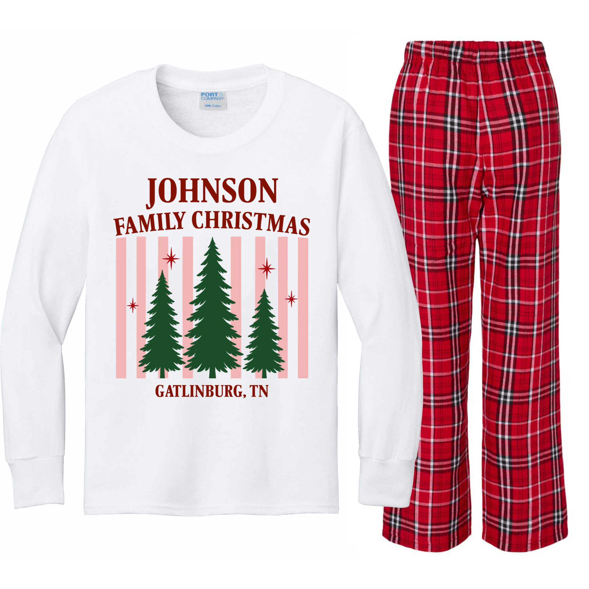Custom Personalized Holiday Family Name Kids Long Sleeve Pajamas Front