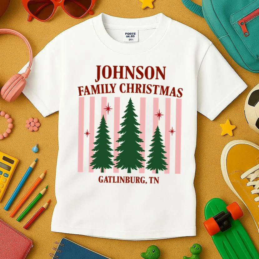 Custom Personalized Holiday Family Name Kids T-Shirt - Front 2