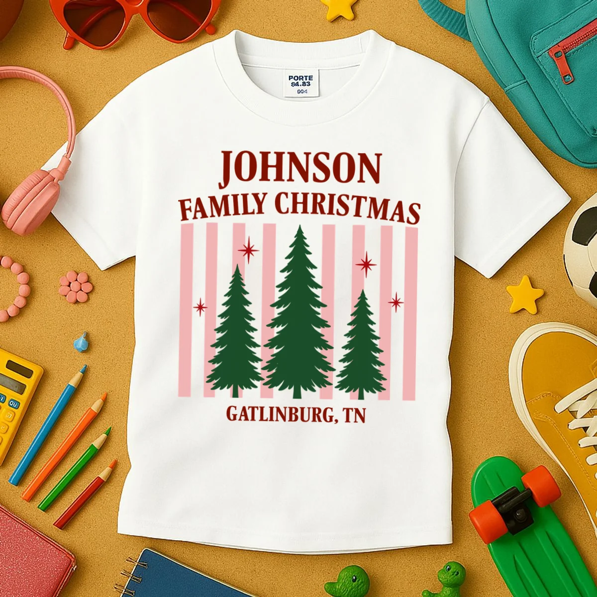Custom Personalized Holiday Family Name Kids T-Shirt - Front 2