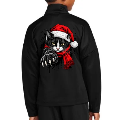 Christmas Cat Portrait Personalized Pet Gift - Grumpy Cat Santa Hat Custom Design Kids Jacket - Back - Close-up