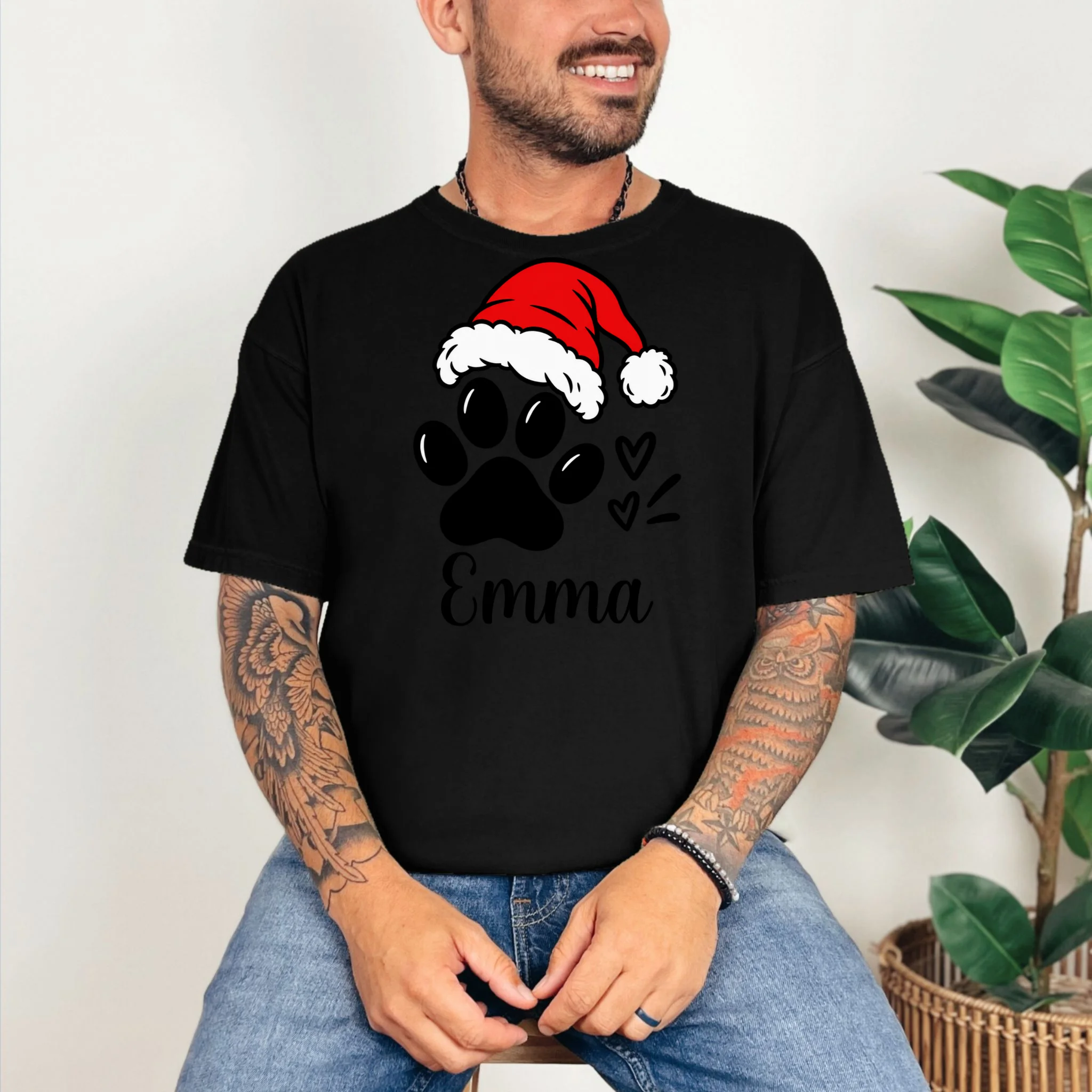 Christmas Cat Portrait Personalized Pet Gift - Grumpy Cat Santa Hat Custom Design Comfort Colors Unisex T-Shirt - Front 2