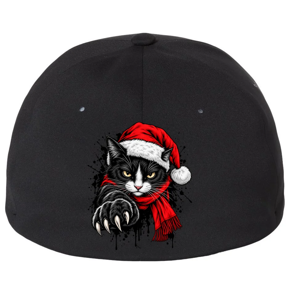 Christmas Cat Portrait Personalized Pet Gift - Grumpy Cat Santa Hat Custom Design Flexfit Men's Snapback Hat - Back - Close-up