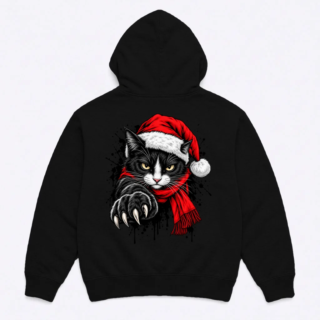Christmas Cat Portrait Personalized Pet Gift - Grumpy Cat Santa Hat Custom Design Men's Hoodie - Back
