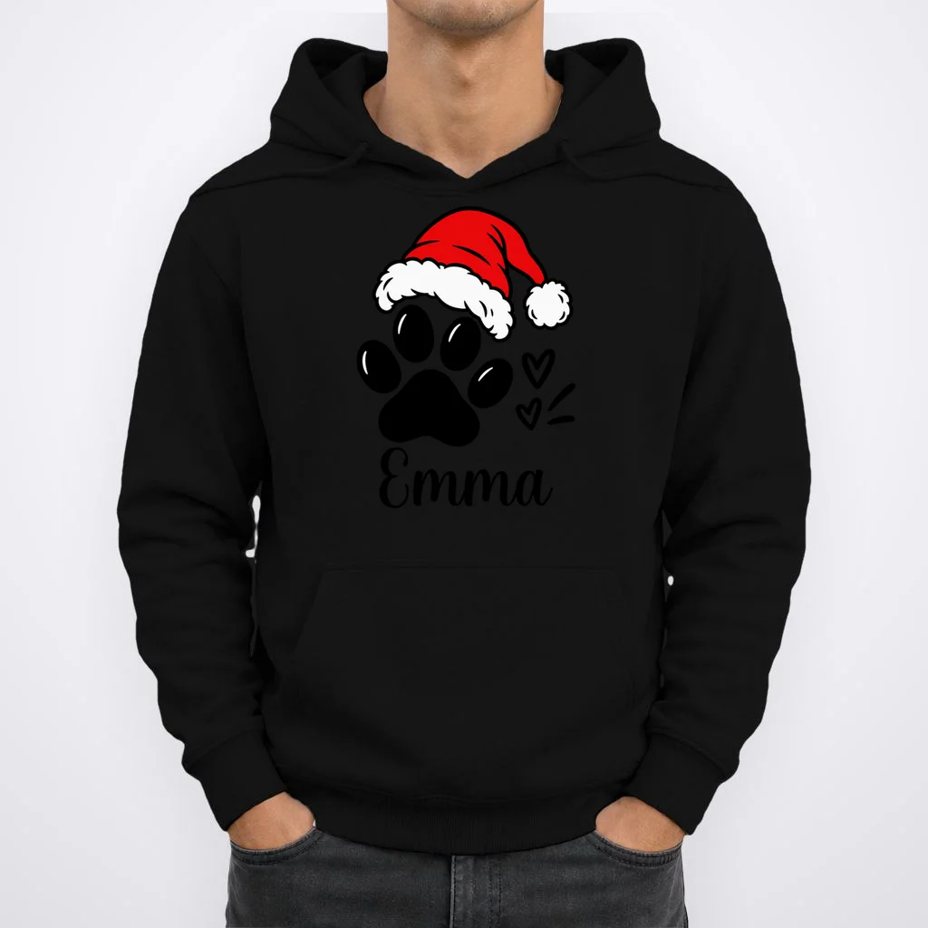 Christmas Cat Portrait Personalized Pet Gift - Grumpy Cat Santa Hat Custom Design Men's Hoodie - Front 1