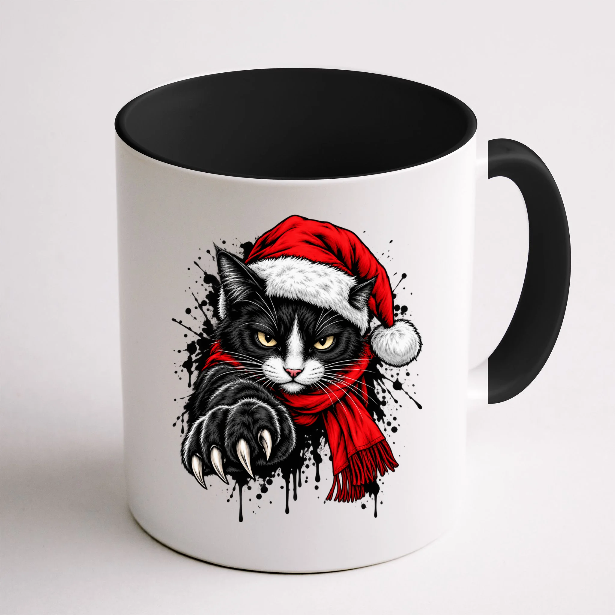 Christmas Cat Portrait Personalized Pet Gift - Grumpy Cat Santa Hat Custom Design Mug - Back