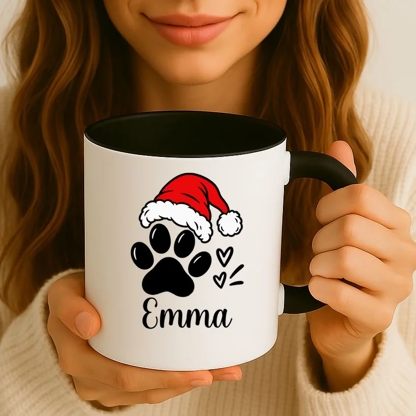 Christmas Cat Portrait Personalized Pet Gift - Grumpy Cat Santa Hat Custom Design Mug - Front 2