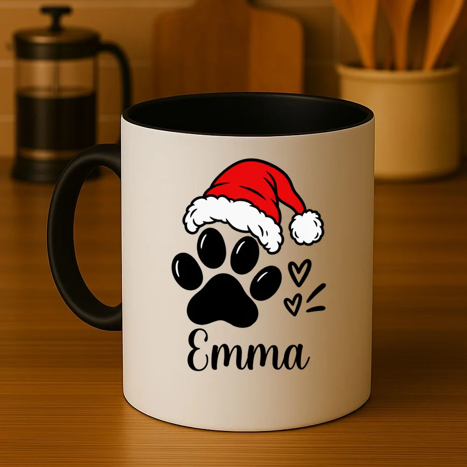 Christmas Cat Portrait Personalized Pet Gift - Grumpy Cat Santa Hat Custom Design Mug - Front 3