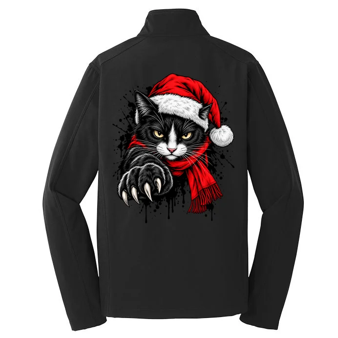 Christmas Cat Portrait Personalized Pet Gift - Grumpy Cat Santa Hat Custom Design Men's Soft Jacket - Back - Close-up