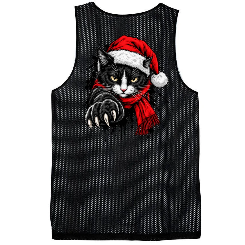 Christmas Cat Portrait Personalized Pet Gift - Grumpy Cat Santa Hat Custom Design Men's Basketball Jersey - Back - Close-up