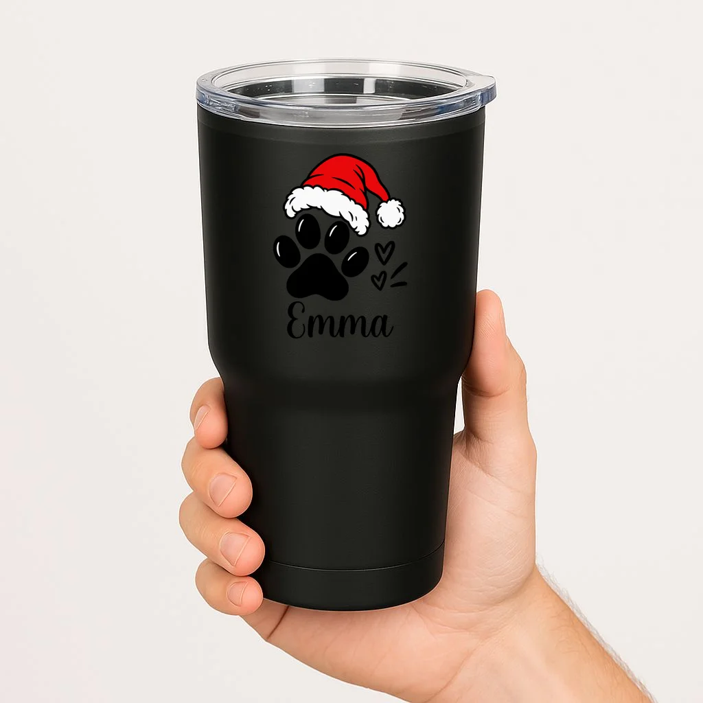 Christmas Cat Portrait Personalized Pet Gift - Grumpy Cat Santa Hat Custom Design 20oz Tumbler - Front 1