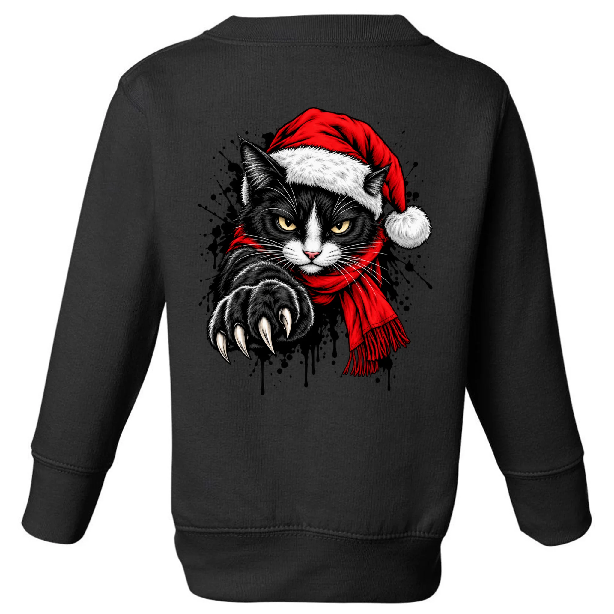 Christmas Cat Portrait Personalized Pet Gift - Grumpy Cat Santa Hat Custom Design Toddler Sweatshirt - Back - Close-up