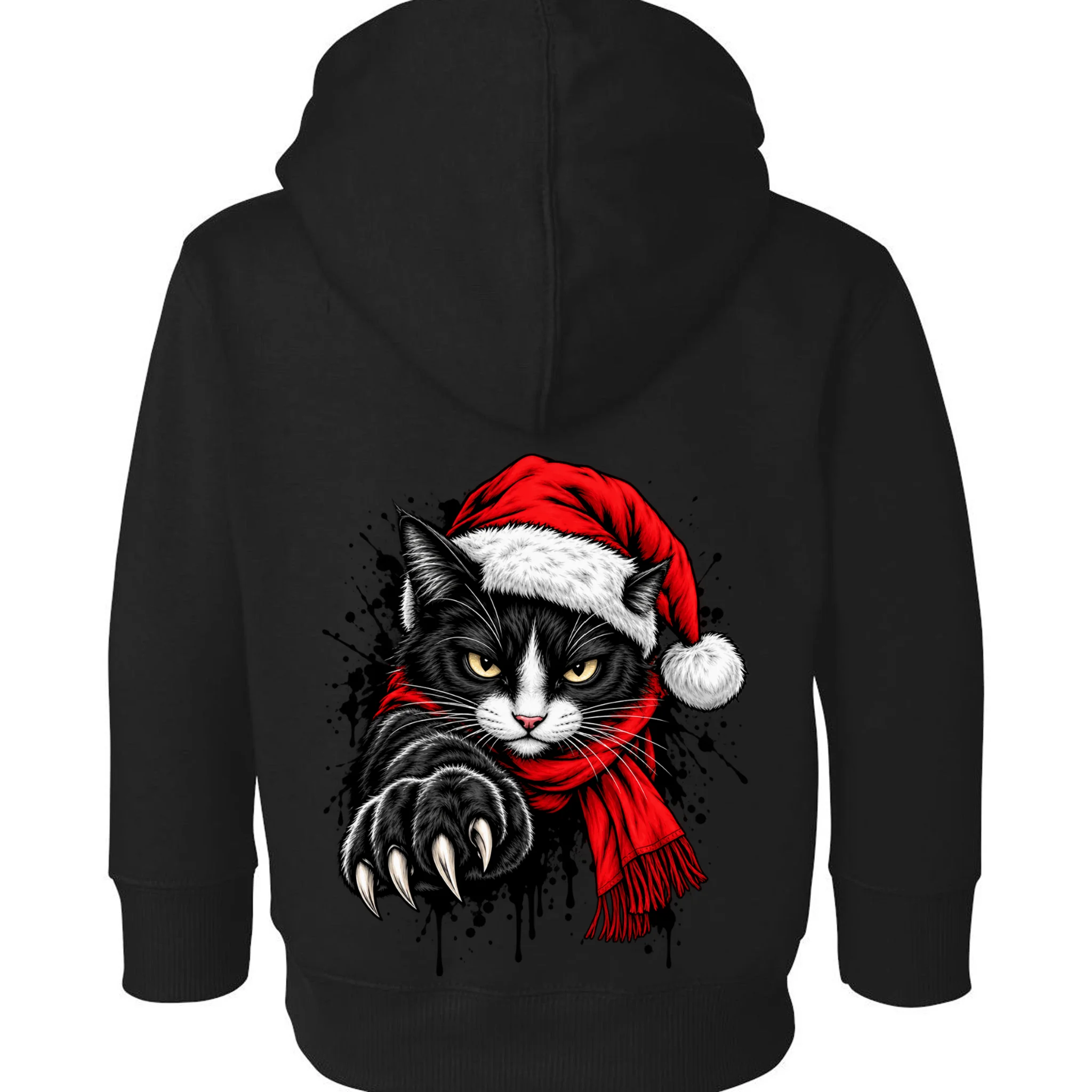 Christmas Cat Portrait Personalized Pet Gift - Grumpy Cat Santa Hat Custom Design Toddler Hoodie - Back - Close-up