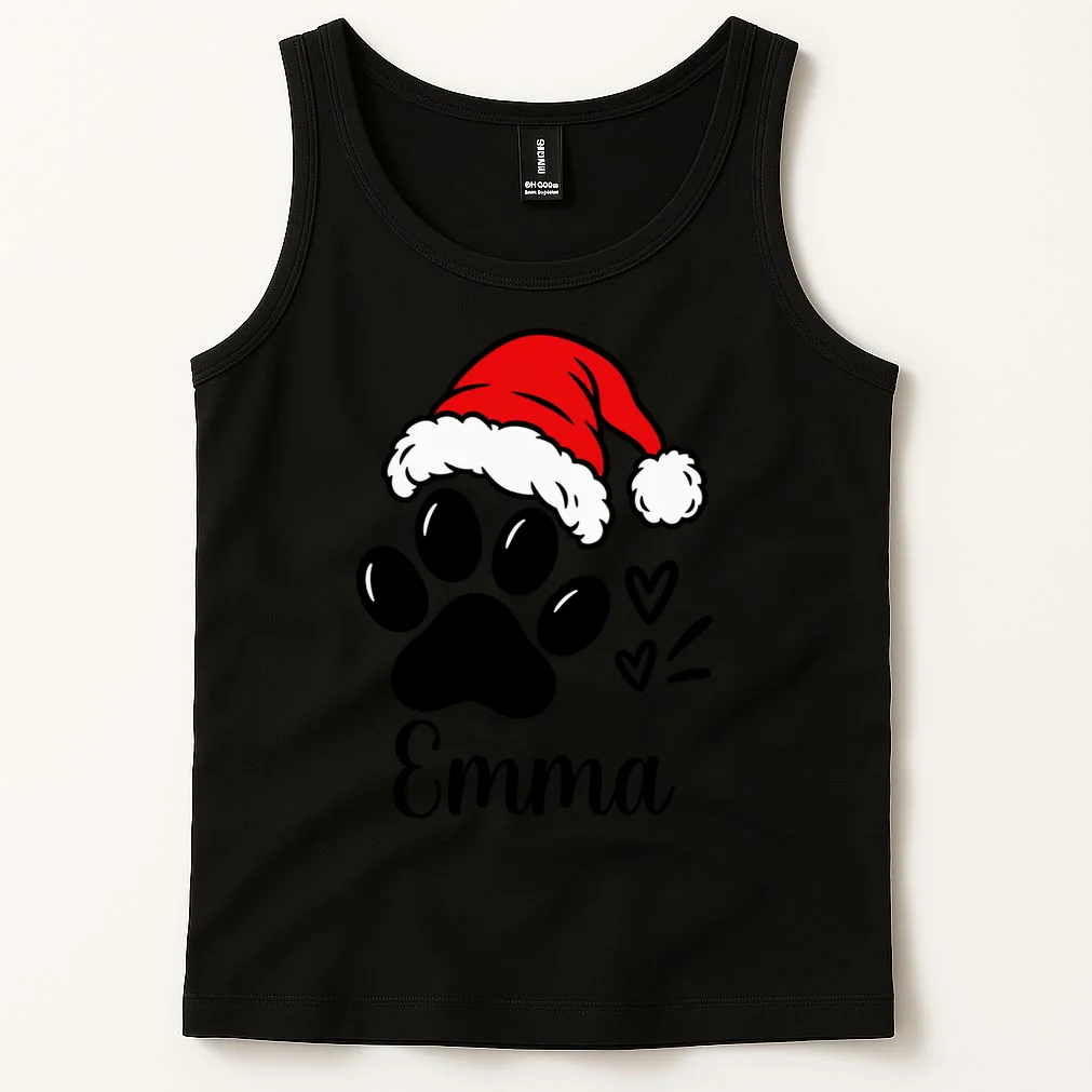 Christmas Cat Portrait Personalized Pet Gift - Grumpy Cat Santa Hat Custom Design Men's Tank Top - Front 1