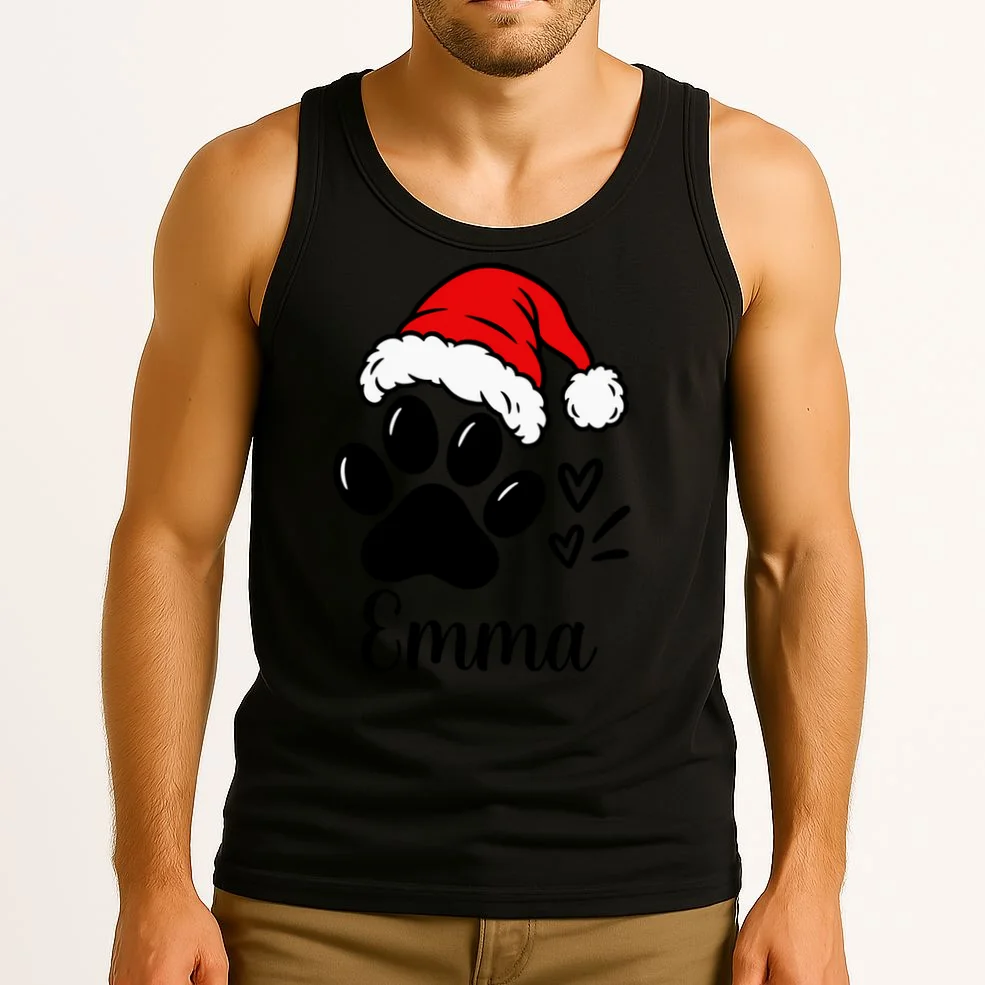 Christmas Cat Portrait Personalized Pet Gift - Grumpy Cat Santa Hat Custom Design Men's Tank Top - Front 2