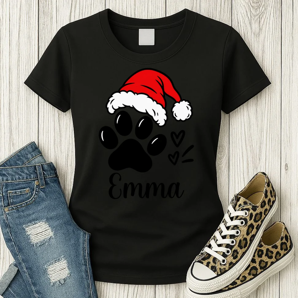 Christmas Cat Portrait Personalized Pet Gift - Grumpy Cat Santa Hat Custom Design Women's T-Shirt - Front 2