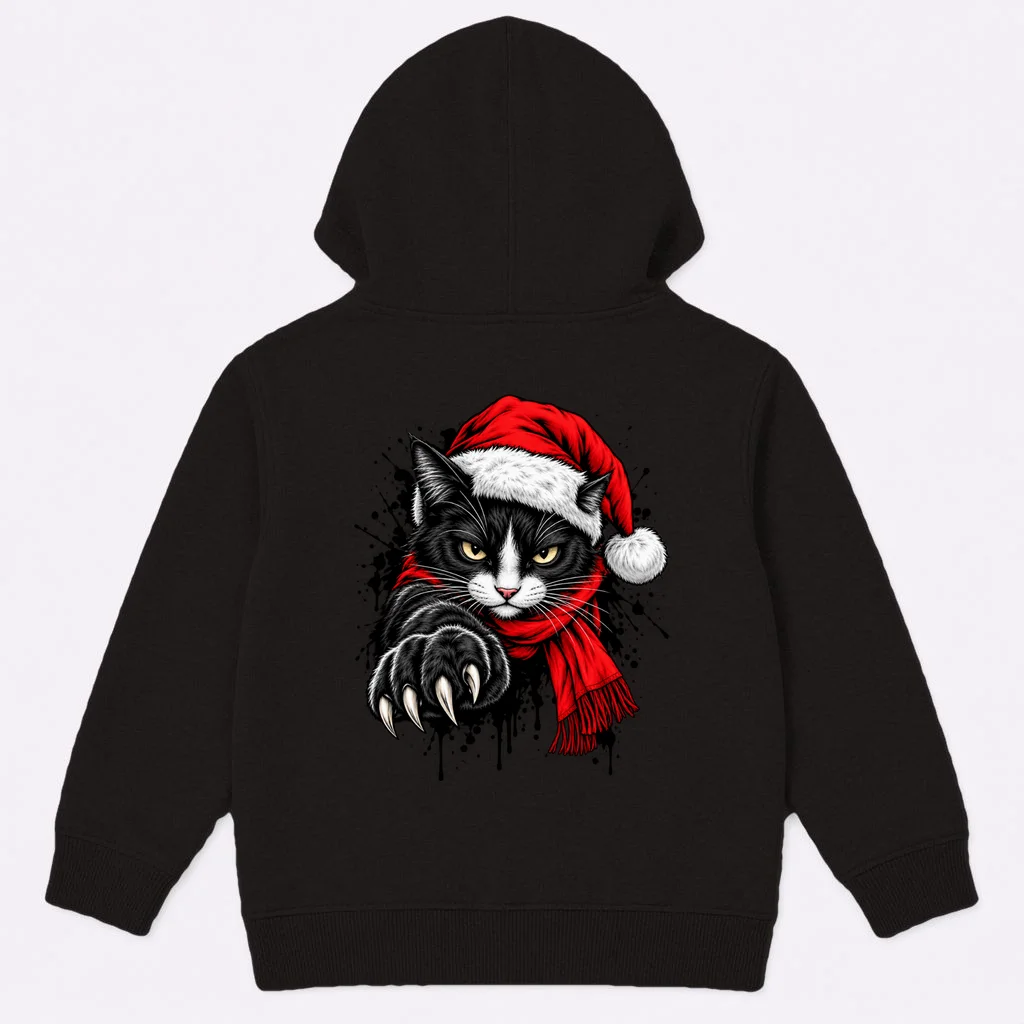 Christmas Cat Portrait Personalized Pet Gift - Grumpy Cat Santa Hat Custom Design Kids Hoodie - Back