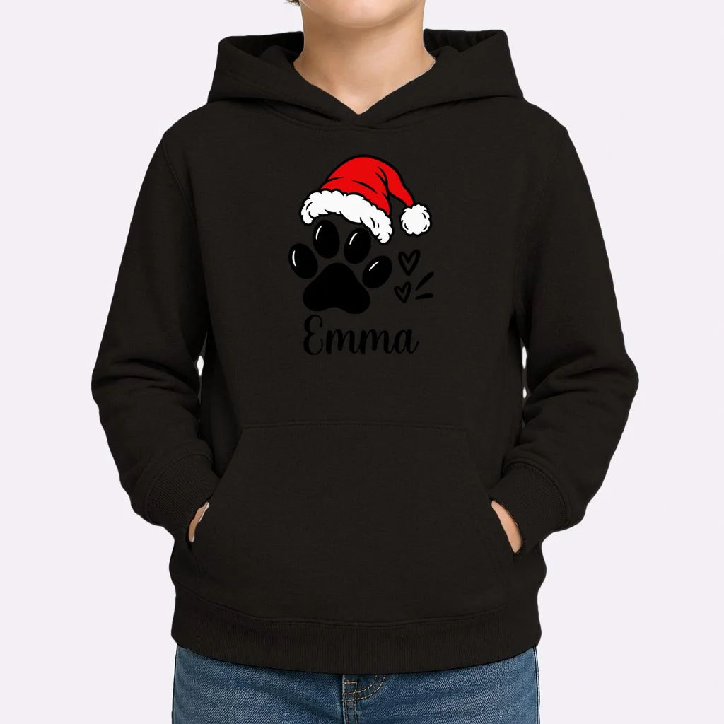 Christmas Cat Portrait Personalized Pet Gift - Grumpy Cat Santa Hat Custom Design Kids Hoodie - Front 1