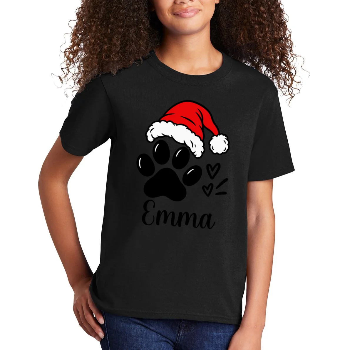Christmas Cat Portrait Personalized Pet Gift - Grumpy Cat Santa Hat Custom Design Kids T-Shirt - Front 1