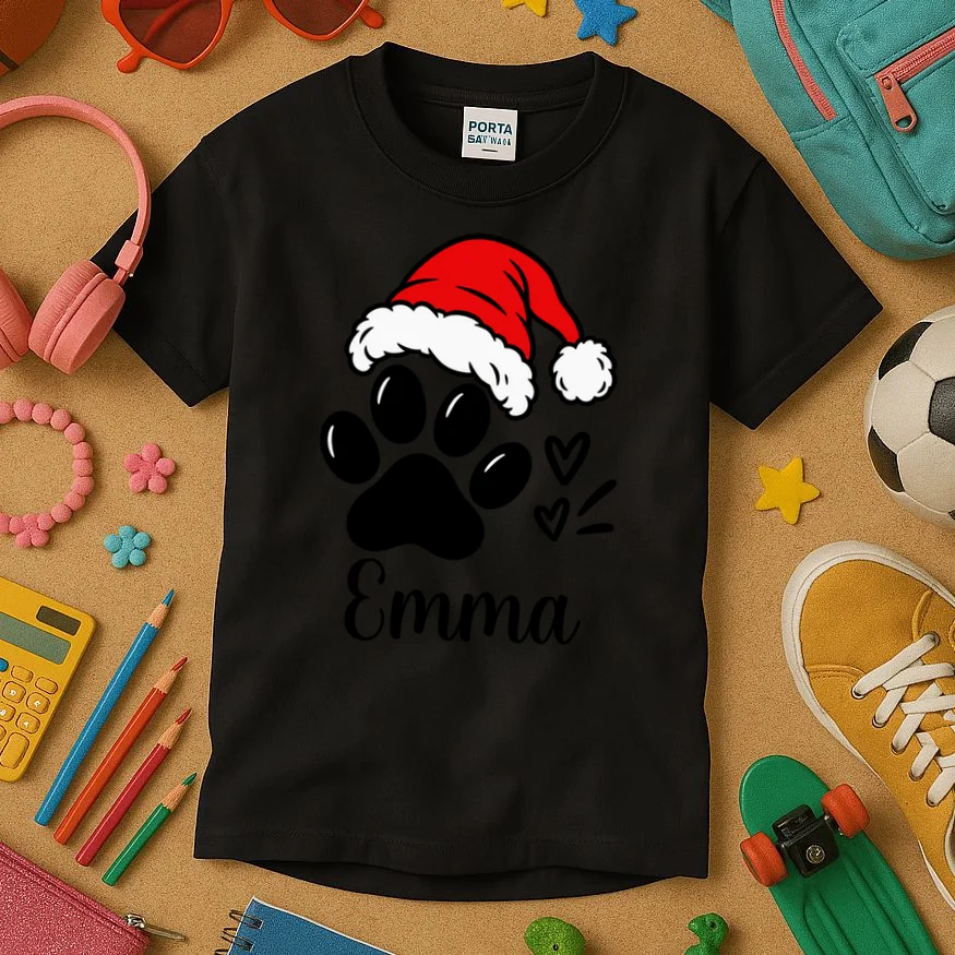 Christmas Cat Portrait Personalized Pet Gift - Grumpy Cat Santa Hat Custom Design Kids T-Shirt - Front 2