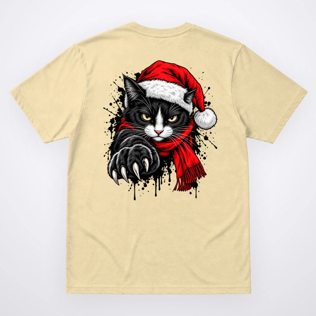 Christmas Cat Portrait Personalized Pet Gift - Grumpy Cat Santa Hat Custom Design Men's T-Shirt - Back