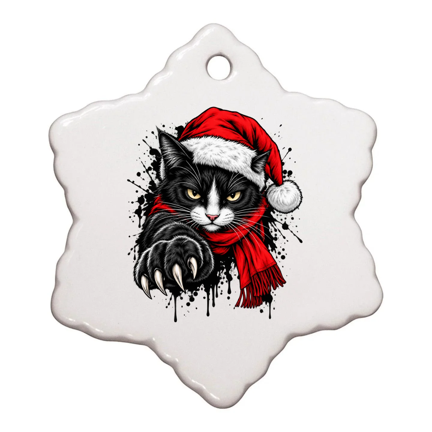 Christmas Cat Portrait Personalized Pet Gift - Grumpy Cat Santa Hat Custom Design Ornament - Back - Close-up