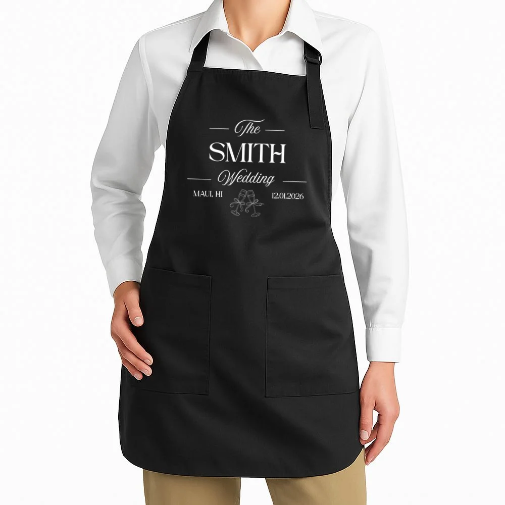 Champagne Glass Toast The Wedding Name, Location, Date Apron - Front 1