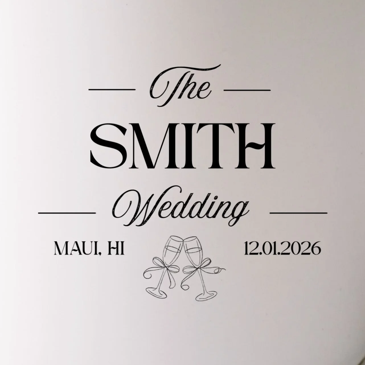 Champagne Glass Toast The Wedding Name, Location, Date Mug - Front - Close-up