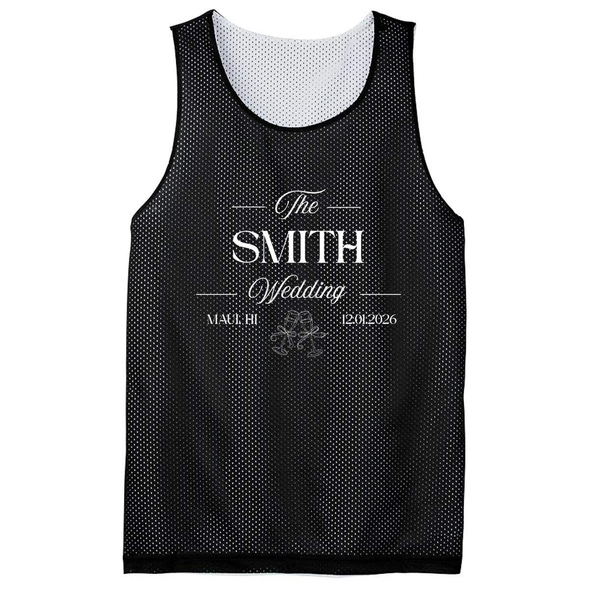 Champagne Glass Toast The Wedding Name, Location, Date Men's Basketball Jersey - Front