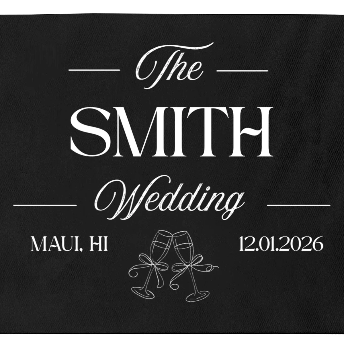 Champagne Glass Toast The Wedding Name, Location, Date Mouse Pad - Front - Close-up
