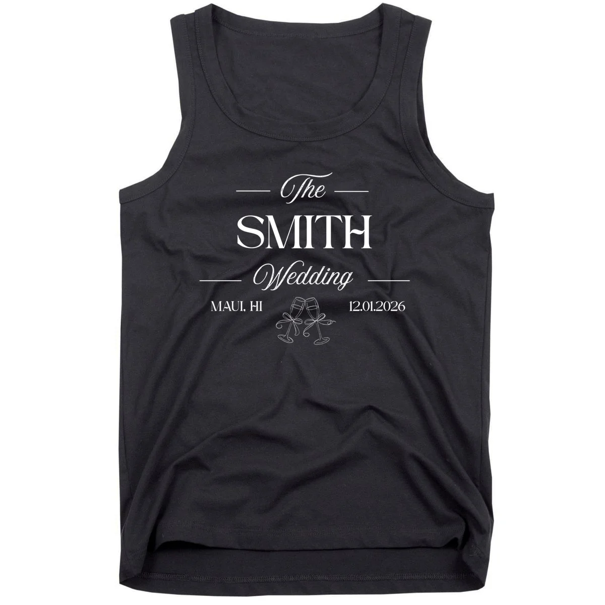 Champagne Glass Toast The Wedding Name, Location, Date Men's Tank Top - Front
