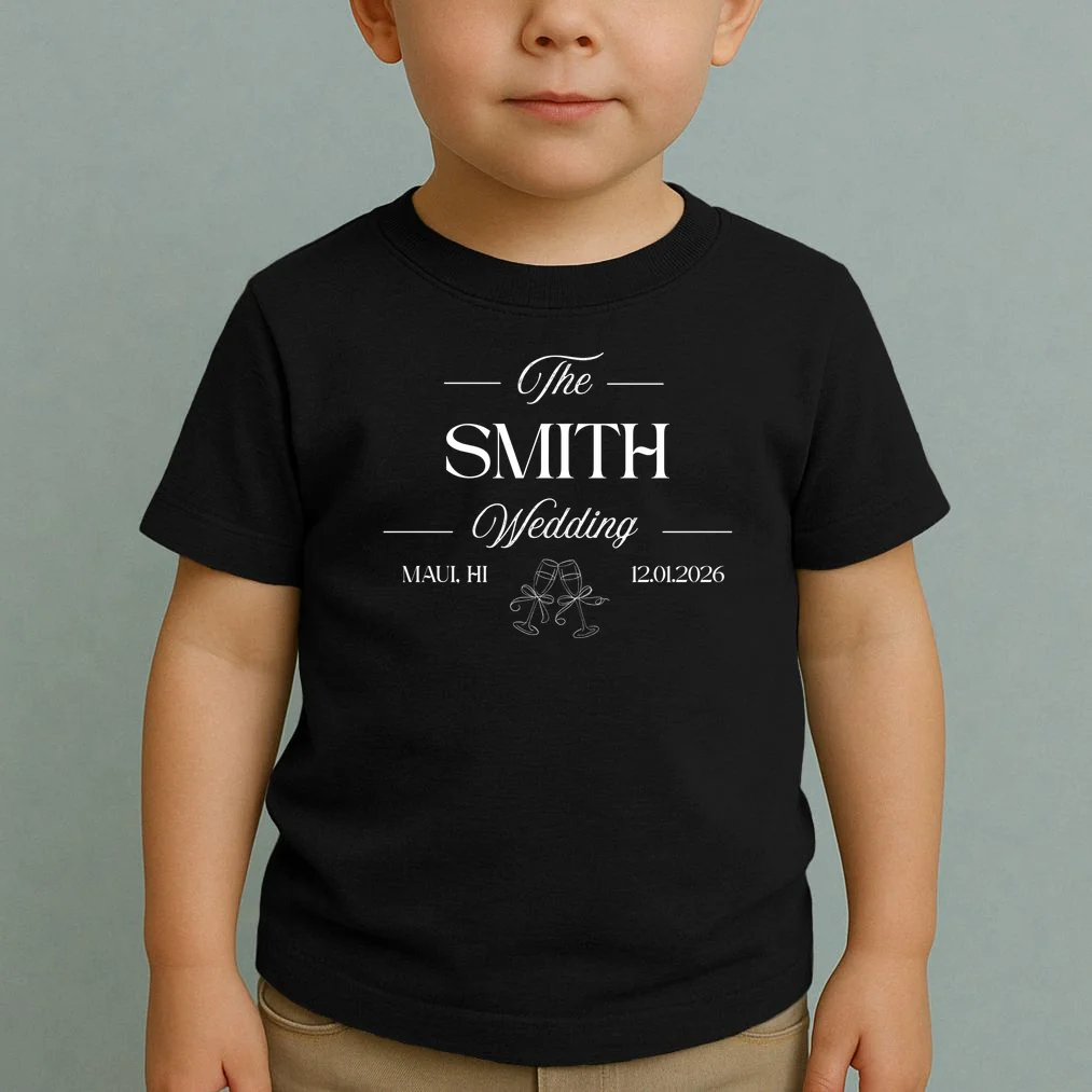 Champagne Glass Toast The Wedding Name, Location, Date Toddler T-Shirt - Front 1