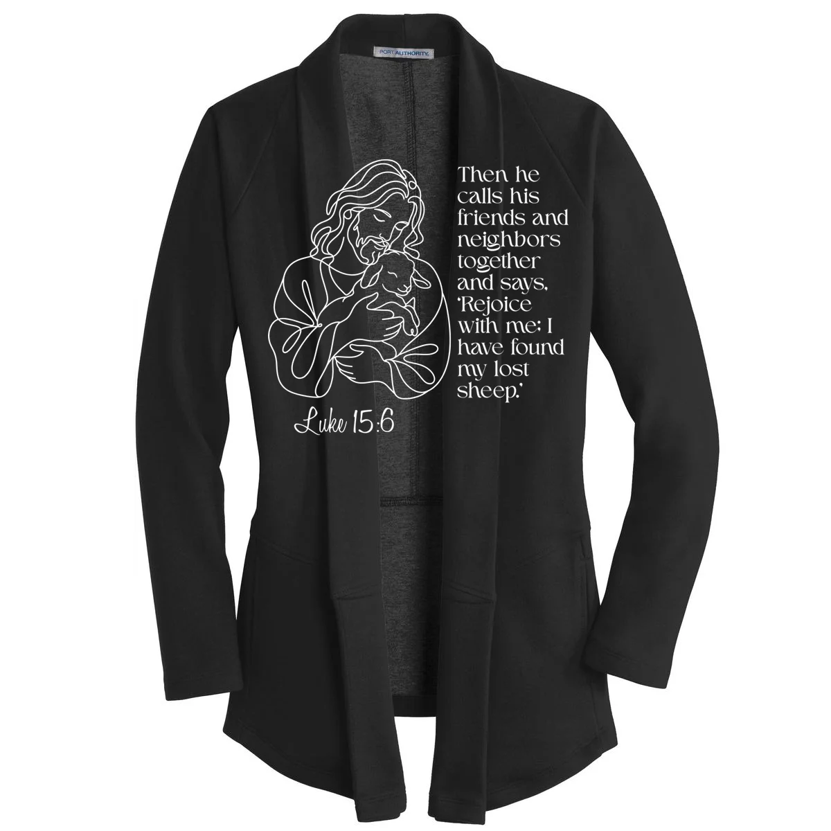 Christian Jesus and Lamb Custom Verse Custom Bible Chapter Women's Cardigan Front