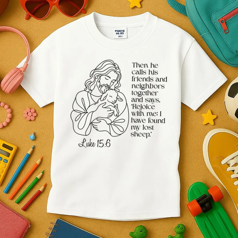 Christian Jesus and Lamb Custom Verse Custom Bible Chapter Kids T-Shirt - Front 2