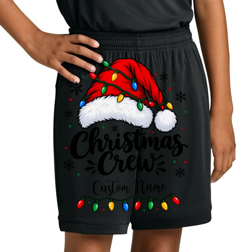 Christmas Crew Personalized Name Custom Gift - Santa Hat & Christmas Light Design Kids Shorts - Front 1
