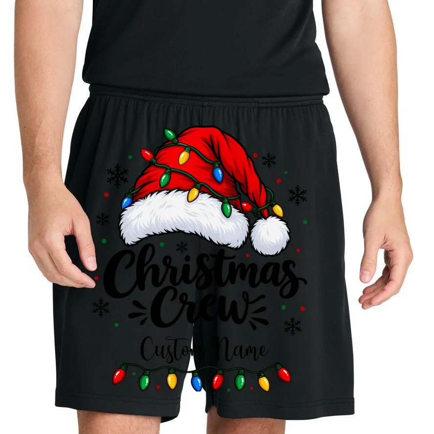 Christmas Crew Personalized Name Custom Gift - Santa Hat & Christmas Light Design Men's Shorts - Front 1
