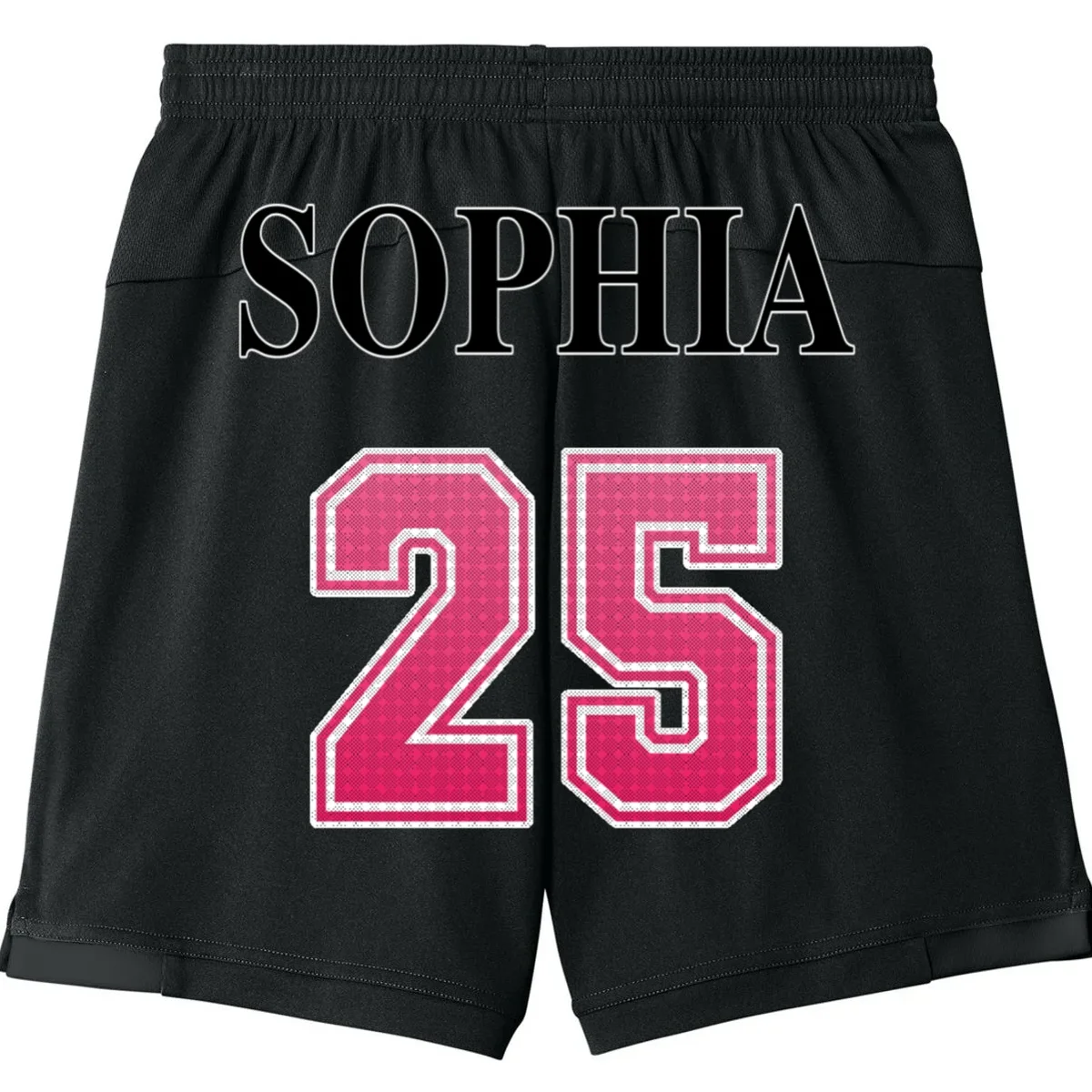 Custom Pink Out Volleyball Jersey - Personalized Name & Number Kids Shorts - Back - Close-up