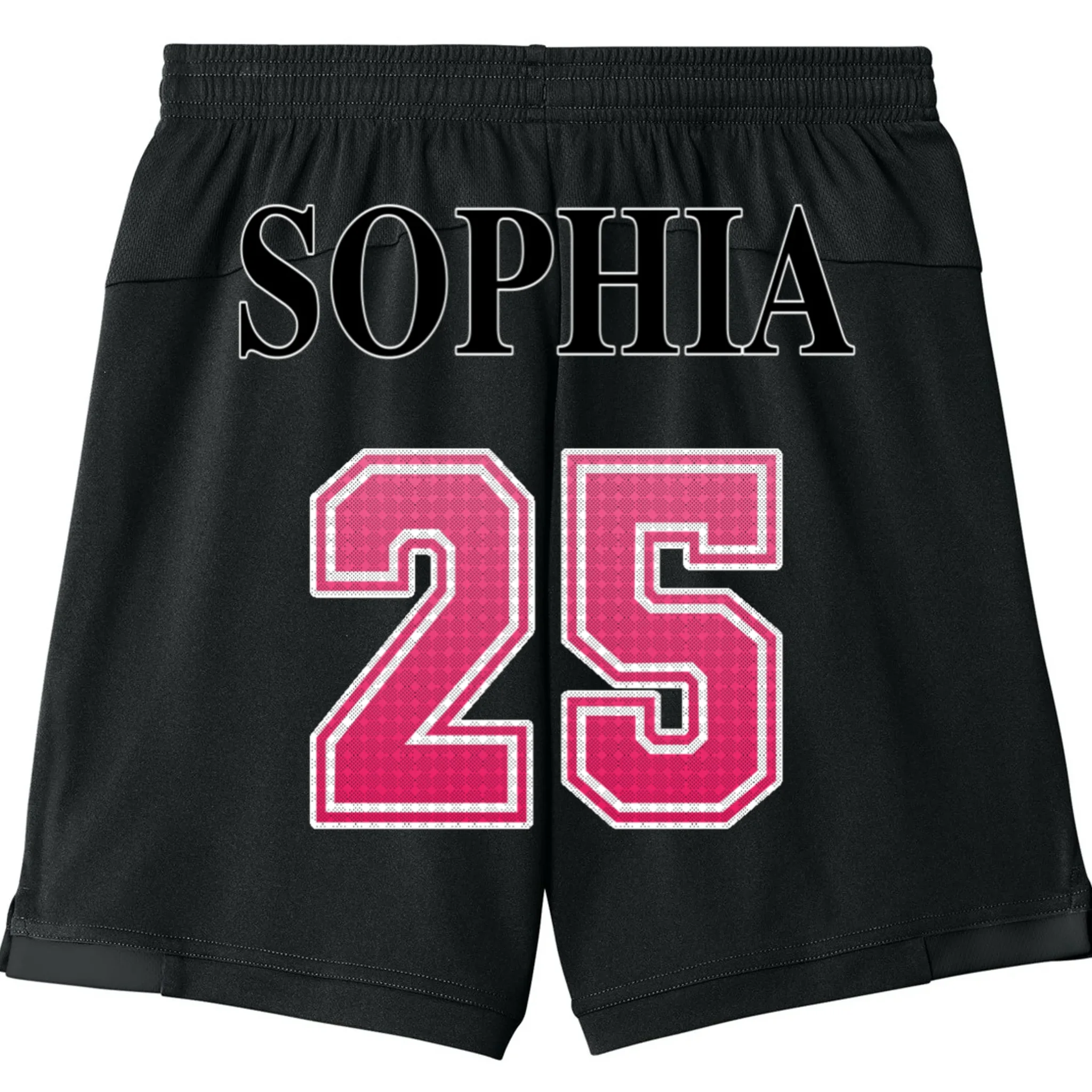 Custom Pink Out Volleyball Jersey - Personalized Name & Number Kids Shorts - Back - Close-up