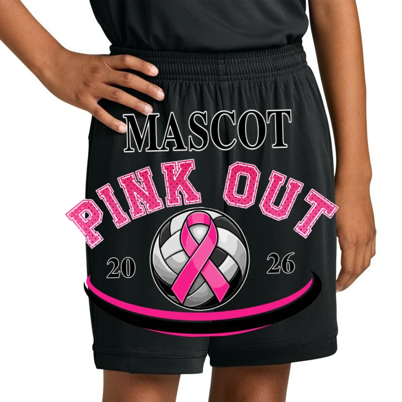 Custom Pink Out Volleyball Jersey - Personalized Name & Number Kids Shorts - Front 1