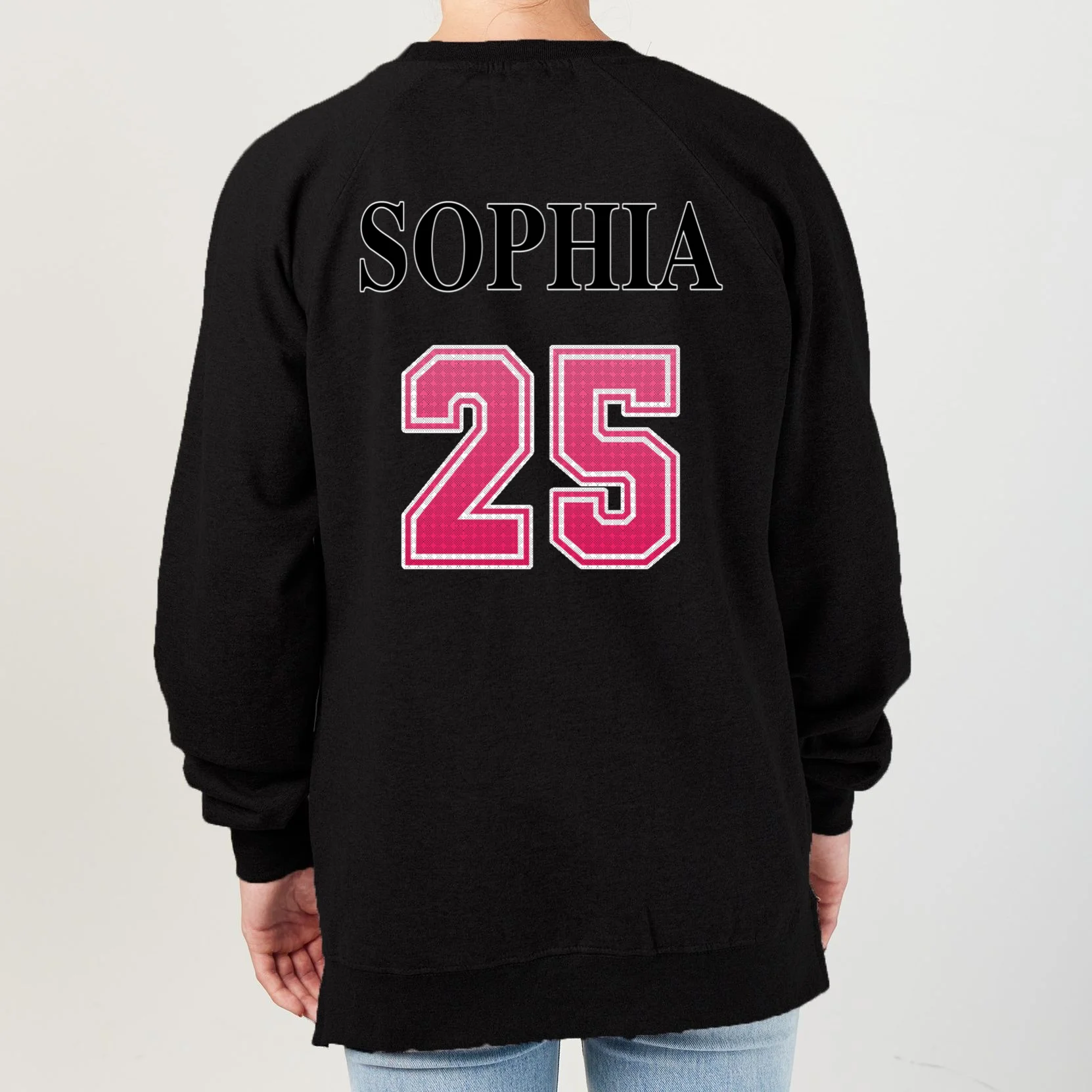 Custom Pink Out Volleyball Jersey - Personalized Name & Number Women's Sweatshirt - Back - Close-up
